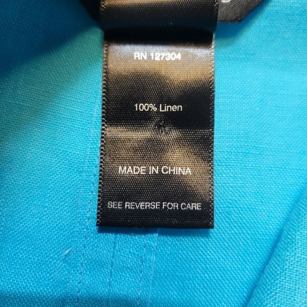 Ali Miles Linen Blue Cowl Neck Tunic Women's Top Roll Tab Sleeves - Picture 8 of 12